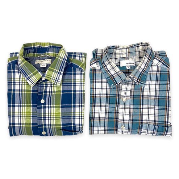 Banana Republic Sonoma Two Men's Plaid Button Up Shirts Size Medium - Picture 1 of 10